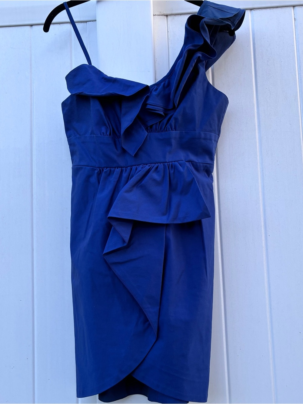 Voom by Han Women’s Dress Pinup Retro Navy Blue One Shoulder Ruffle NWOT Sz S